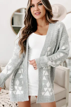 Holiday Steal- Keeping Us Together Printed Open Front Cardigan (Heather Grey)