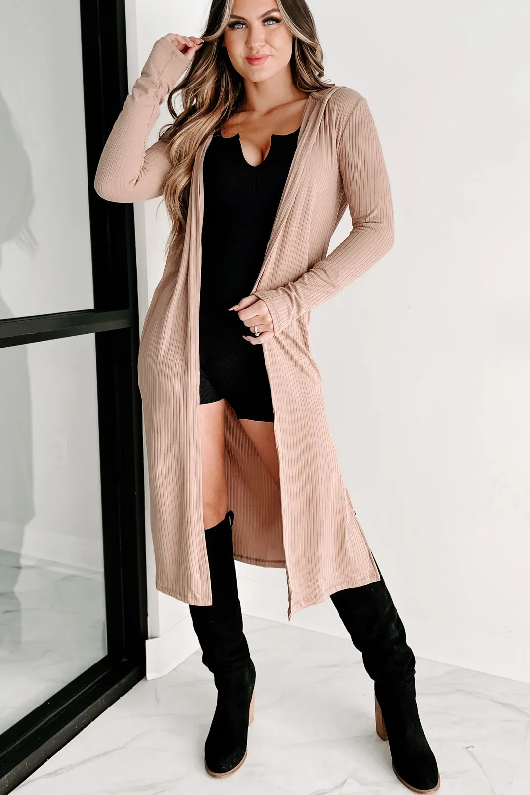 Holiday Steal- Tori Ribbed Hooded Cardigan (French Taupe)