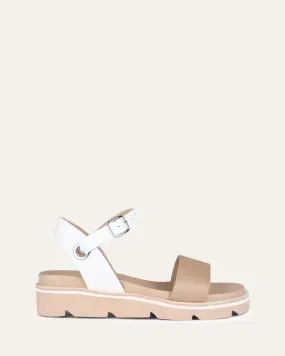 Illusion flat wedge sandals white tan leather