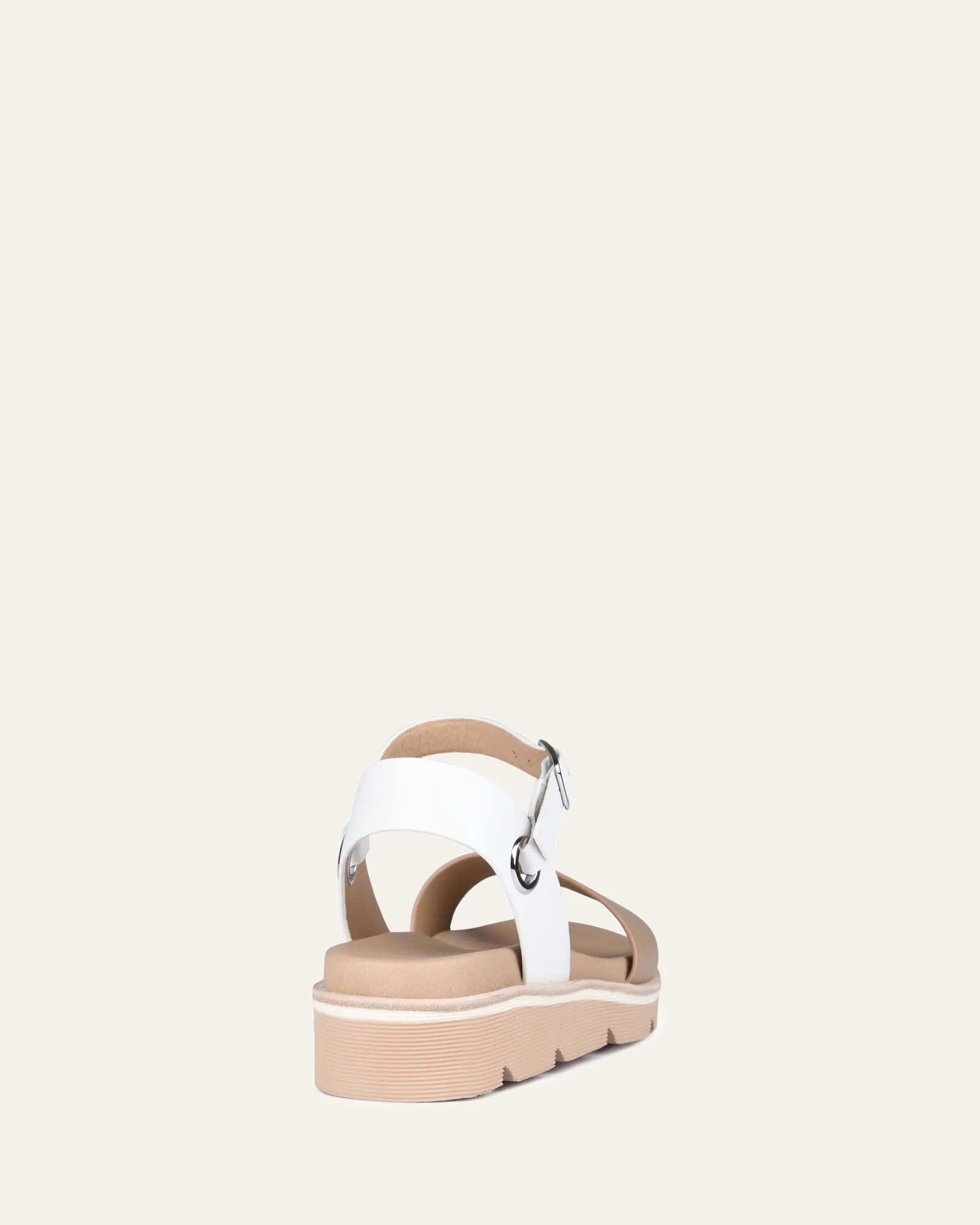 Illusion flat wedge sandals white tan leather