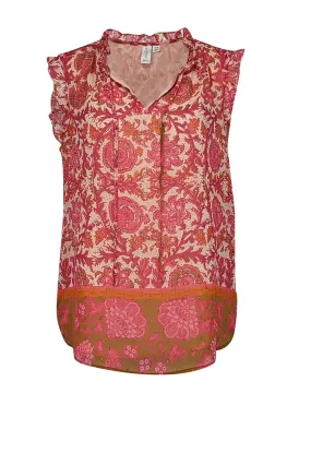 Joie - Pink, Orange & Brown Floral Print Sleeveless Top Sz M