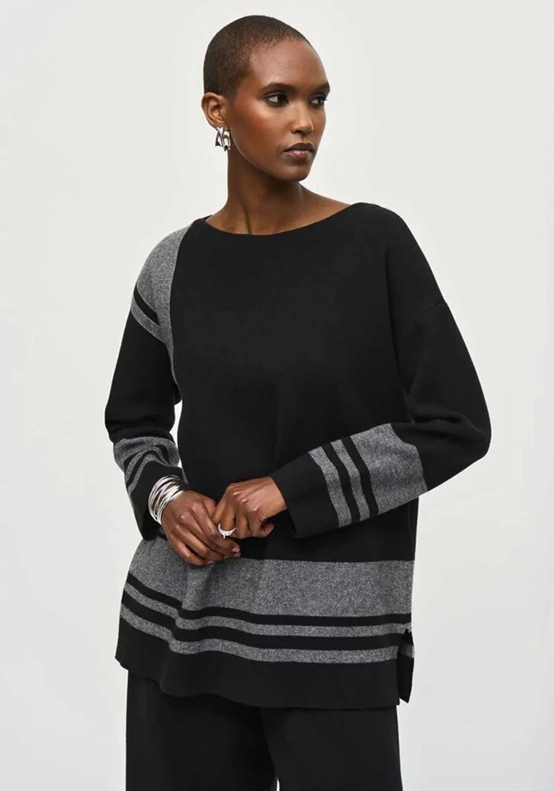 Joseph Ribkoff Contrast Panel Sweater, Black & Grey