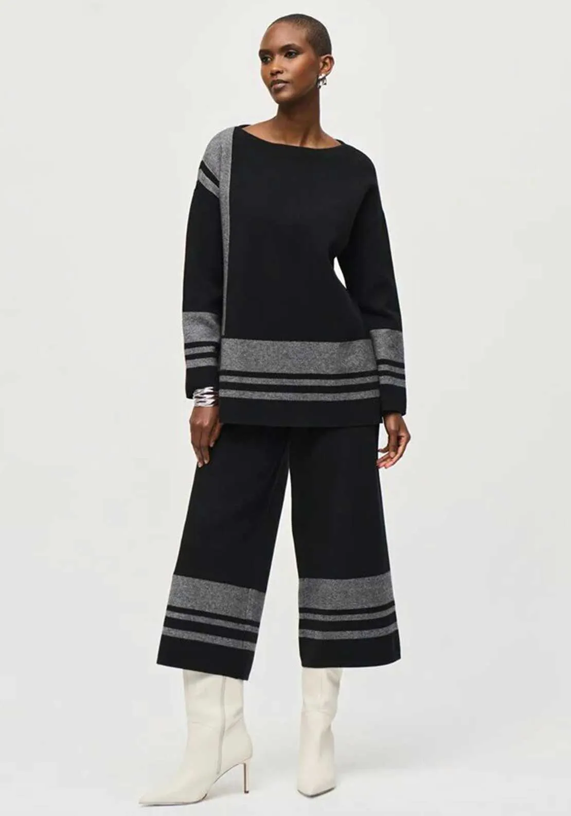 Joseph Ribkoff Contrast Panel Sweater, Black & Grey