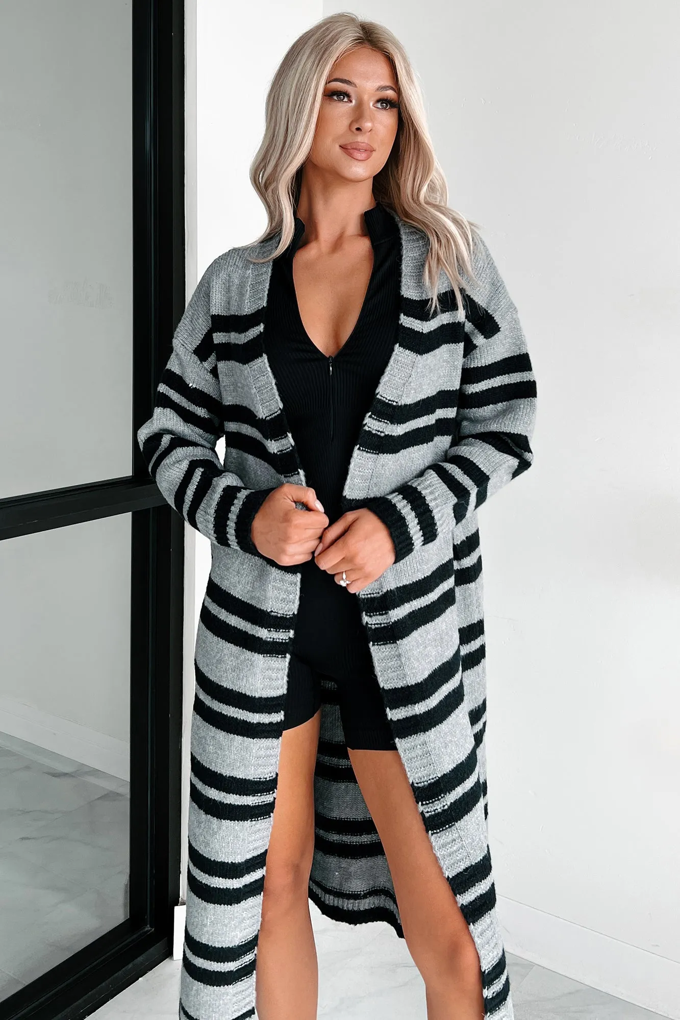 Just A Cold Spell Striped Cardigan (Black/Grey)