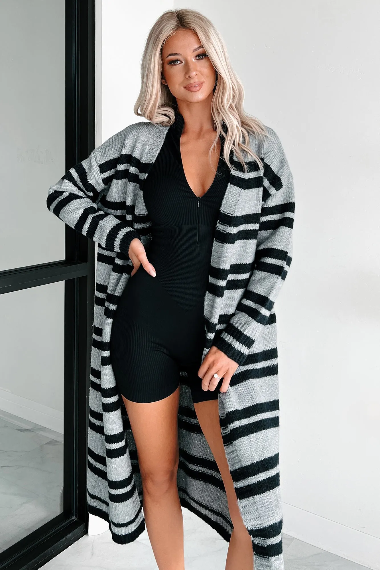 Just A Cold Spell Striped Cardigan (Black/Grey)