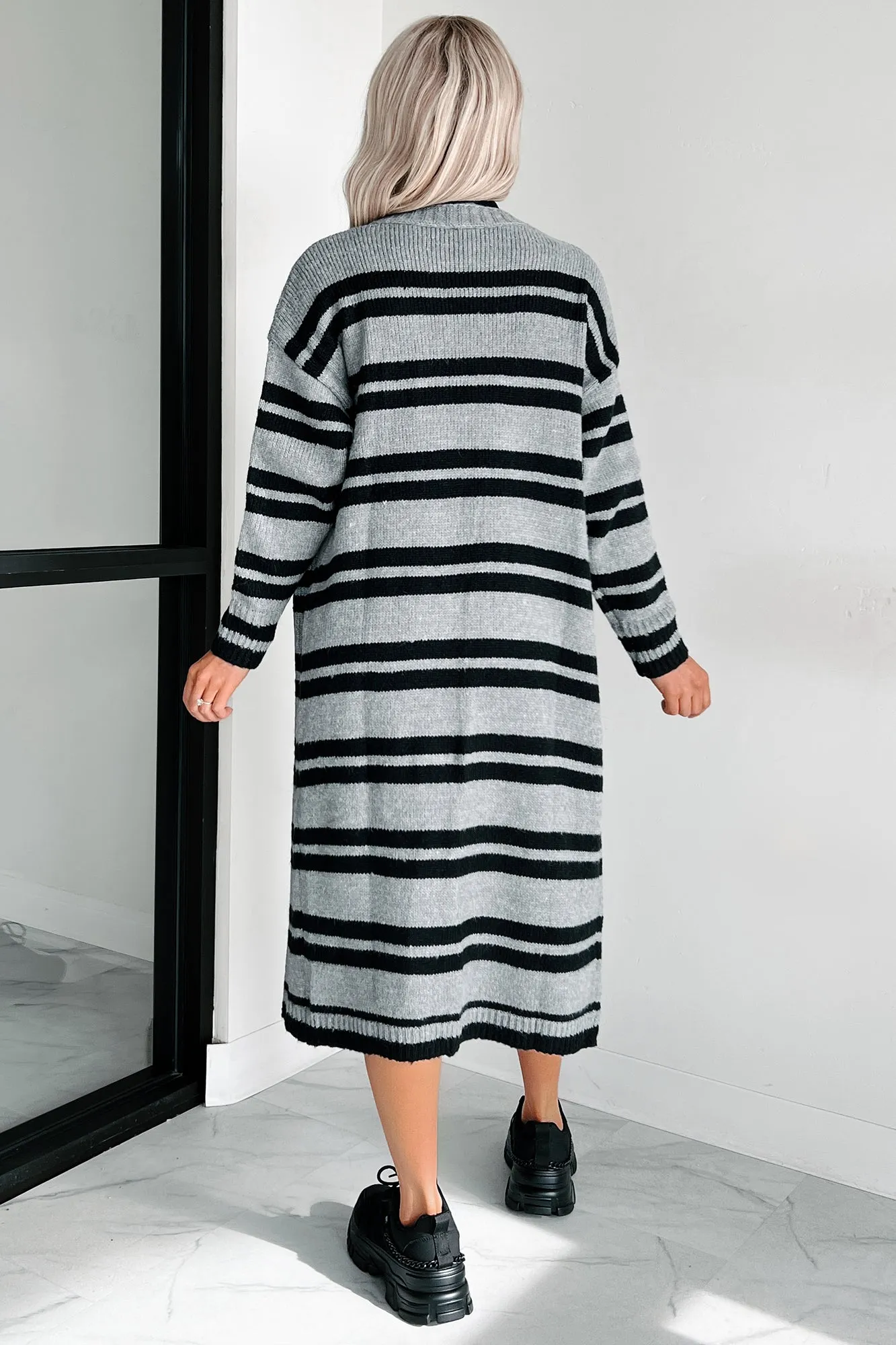 Just A Cold Spell Striped Cardigan (Black/Grey)