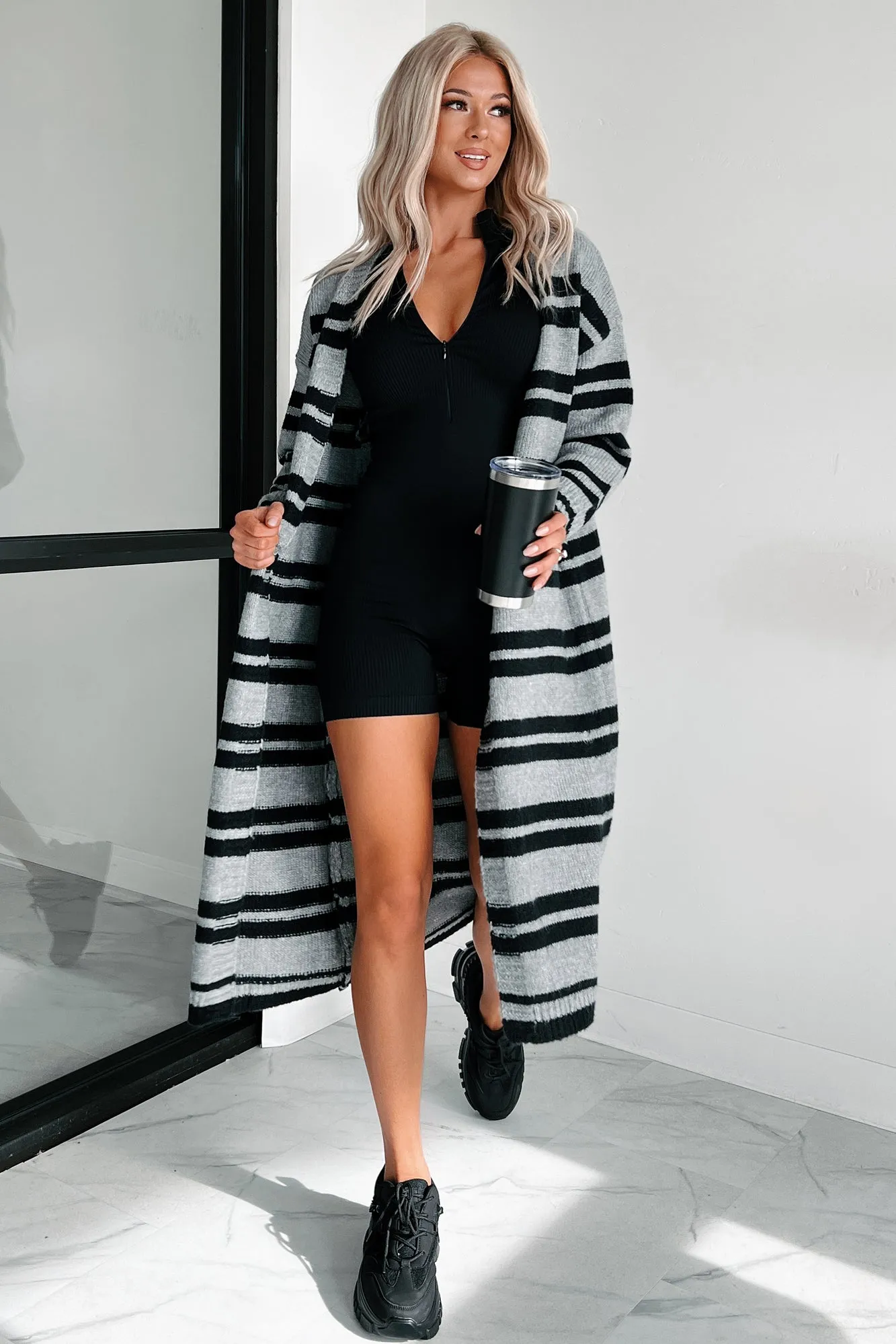 Just A Cold Spell Striped Cardigan (Black/Grey)