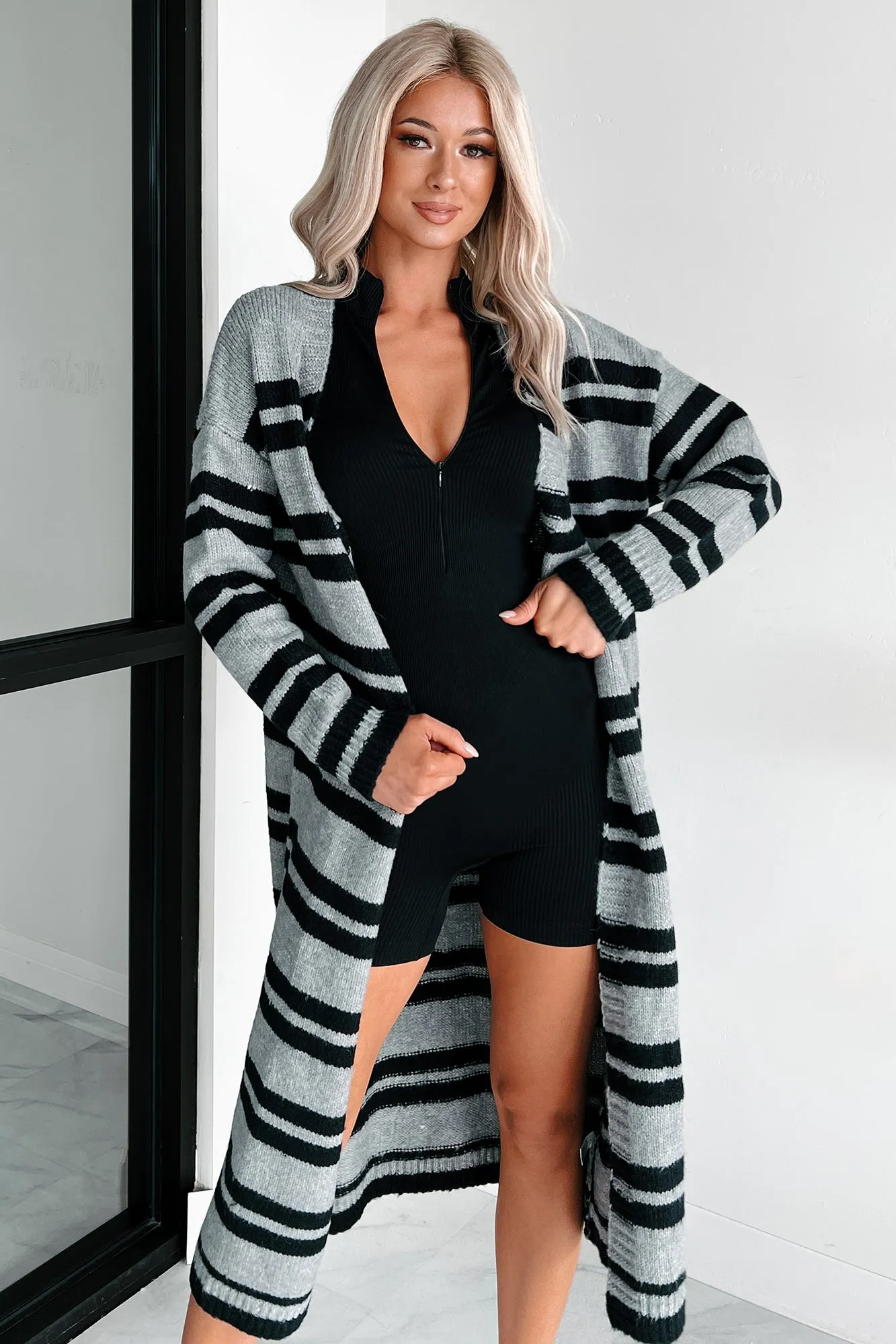 Just A Cold Spell Striped Cardigan (Black/Grey)