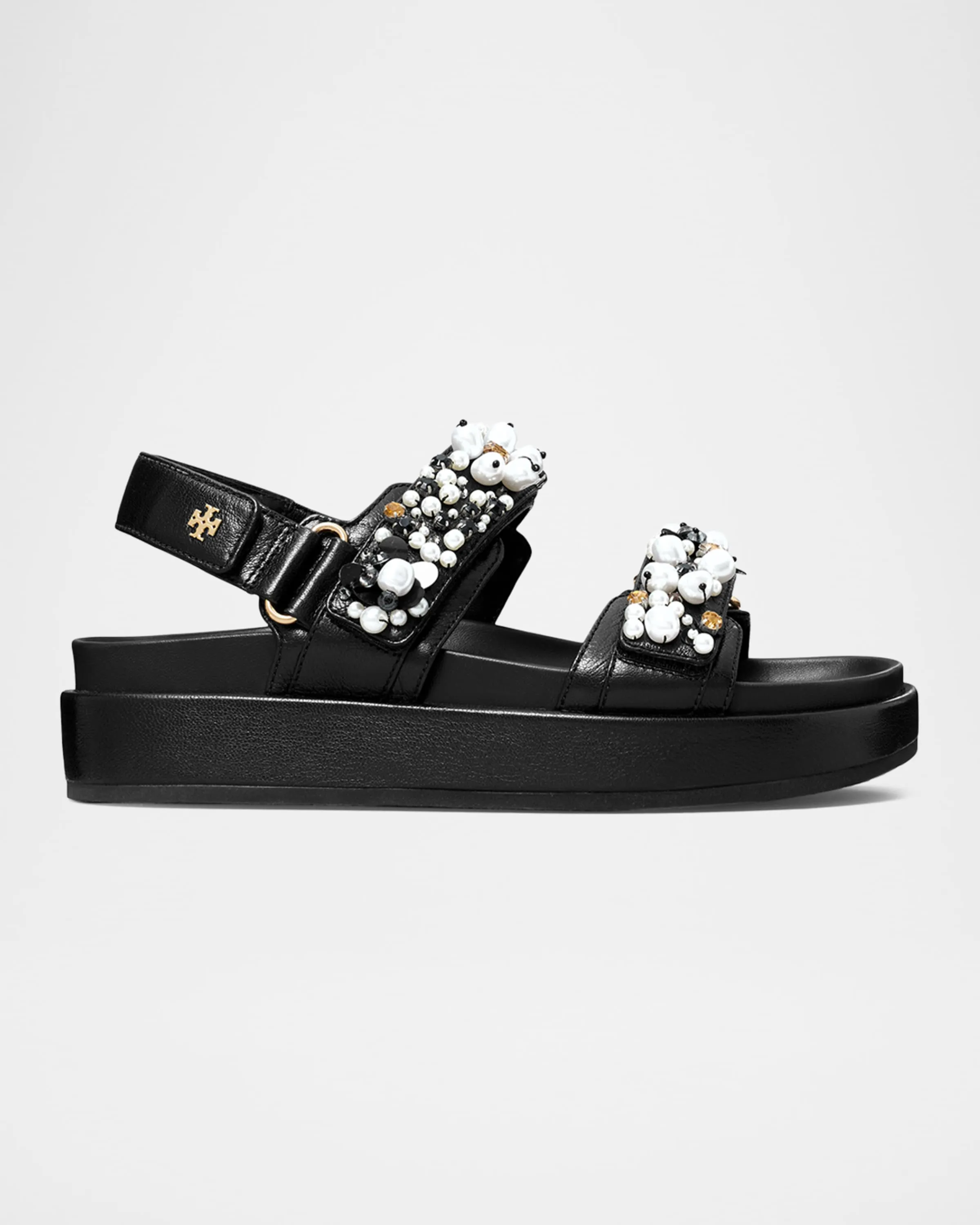 Kira Embellished Leather Dual-Band Sport Sandals