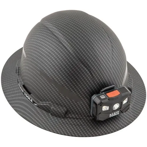 Klein Non-Vented Full Brim Premium KARBN Class E Hard Hat w/ Rechargeable Headlamp 60346