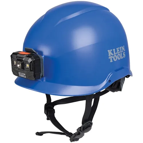 Klein Type-1 Non-Vented Class-E Safety Helmet, Blue With Headlamp 60148