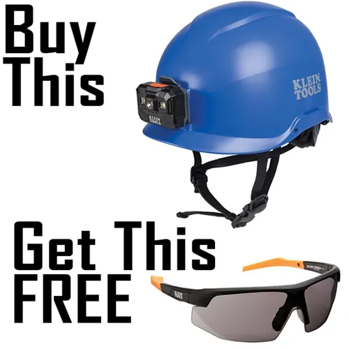 Klein Type-1 Non-Vented Class-E Safety Helmet, Blue With Headlamp 60148