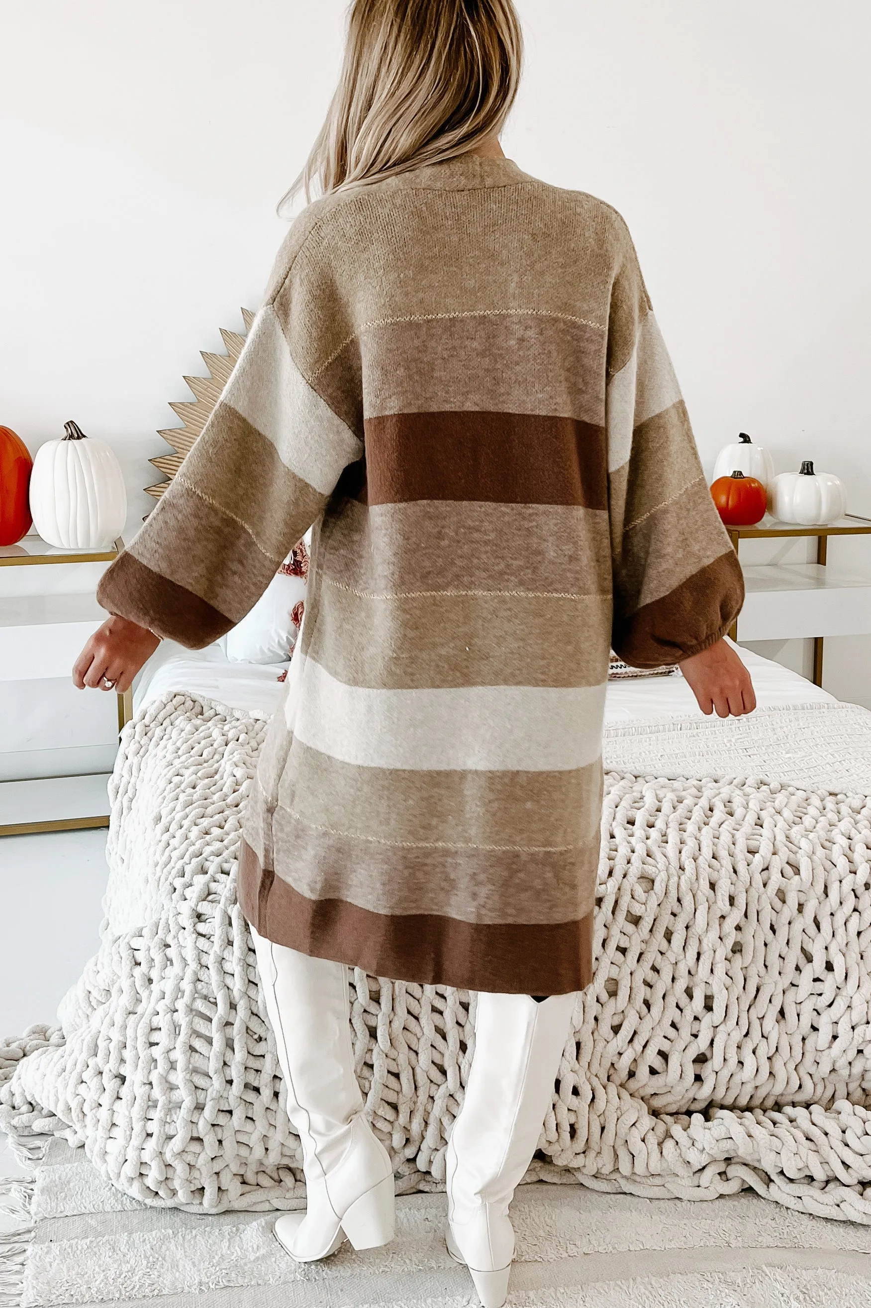 Let Your Guard Down Striped Longline Cardigan (Multi Brown)