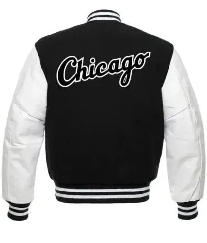 Letterman Chicago White Sox Black and White Varsity Jacket-04