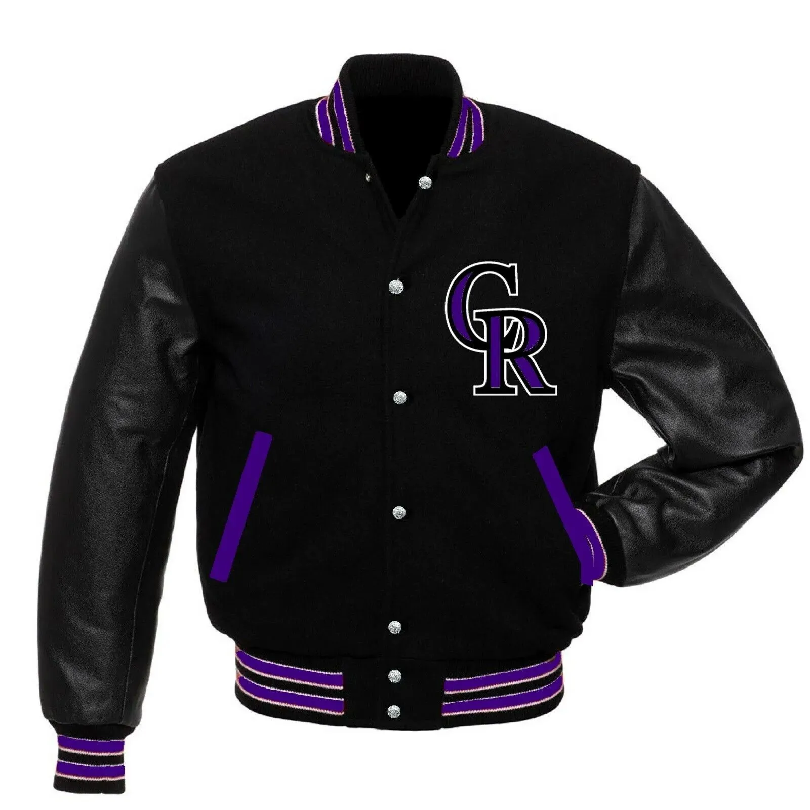 Letterman Colorado Rockies Black Varsity Jacket-02