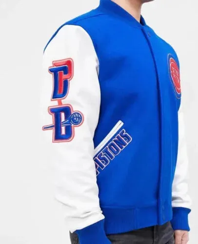 Letterman Detroit Pistons Blue and White Varsity Jacket