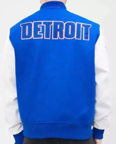 Letterman Detroit Pistons Blue and White Varsity Jacket