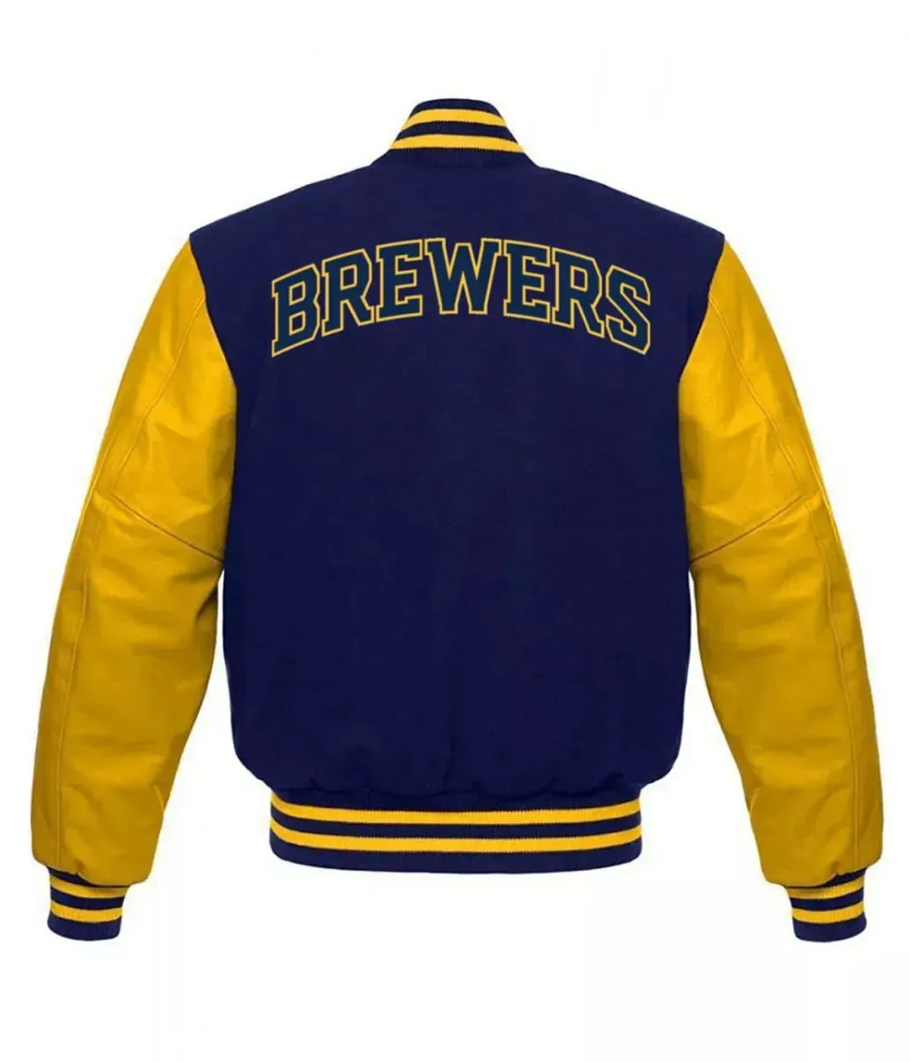 Letterman Milwaukee Brewers Blue and Yellow Varsity Jacket