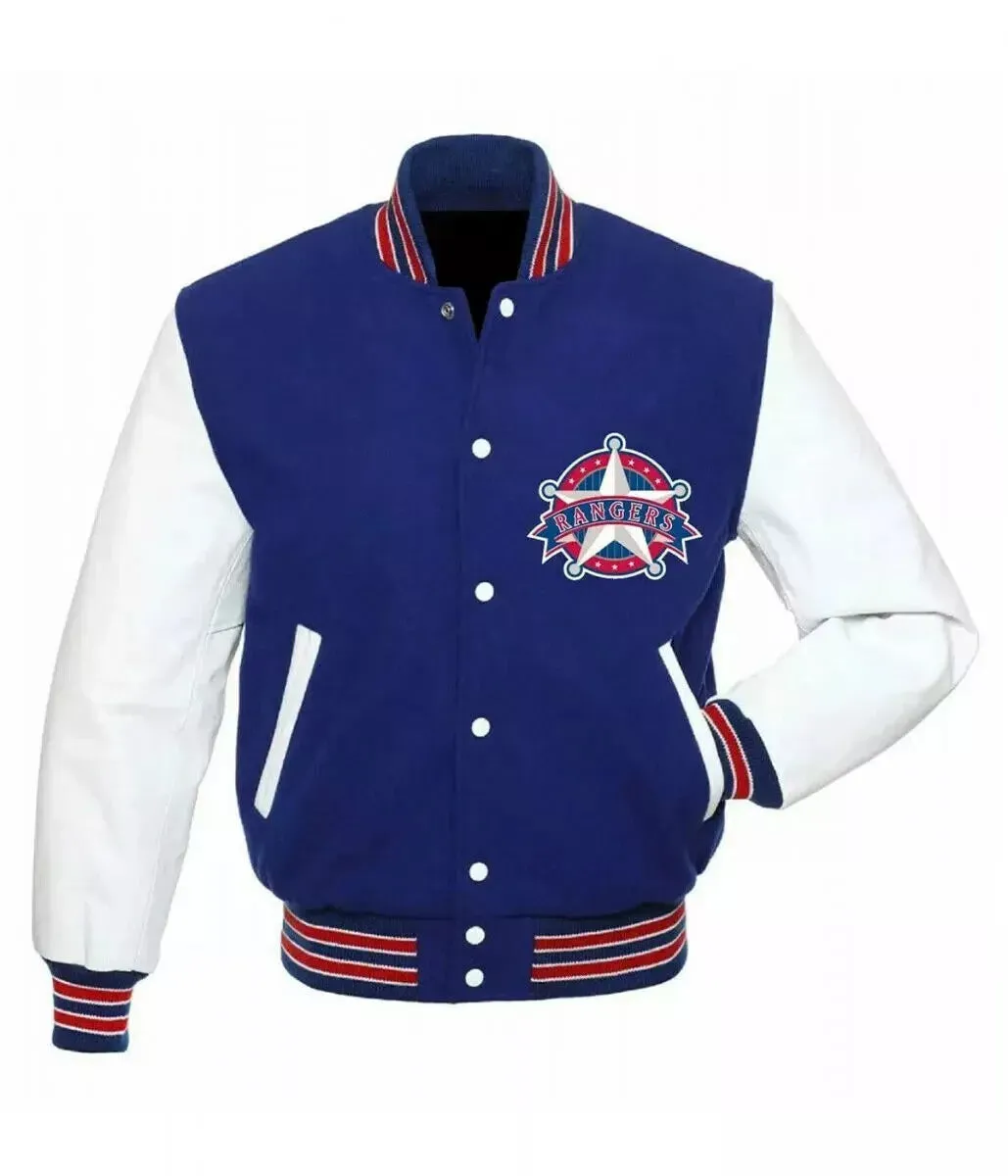 Letterman Texas Rangers White and Blue Varsity Jacket