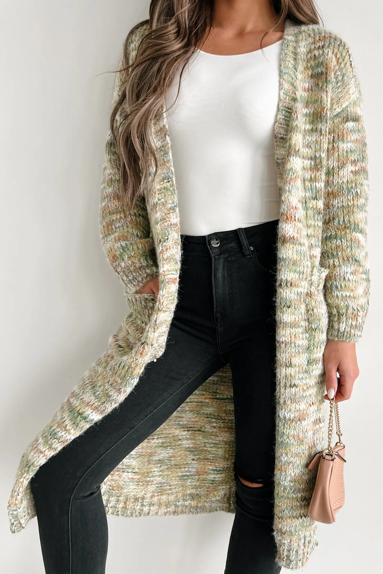 Lost In A Novel Open Front Multi-Colored Cardigan (Olive Multi)