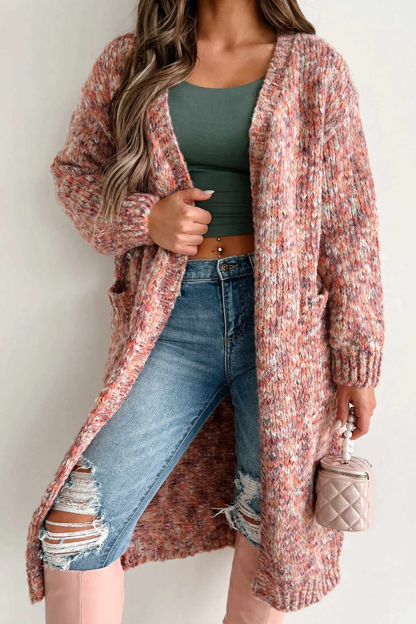 Lost In A Novel Open Front Multi-Colored Cardigan (Wine Multi)