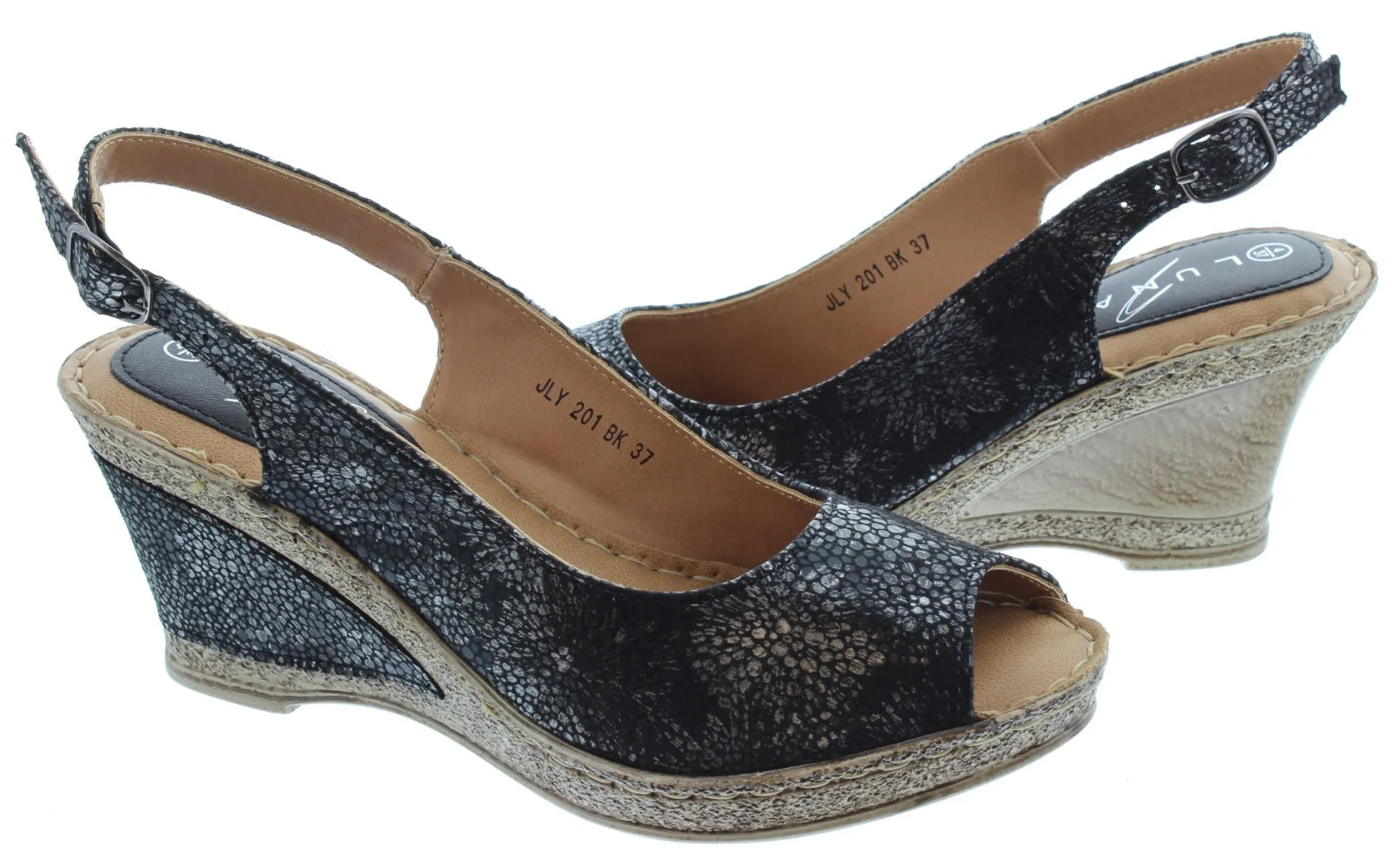 LUNAR Ladies Doretta Wedge Sandals In Black