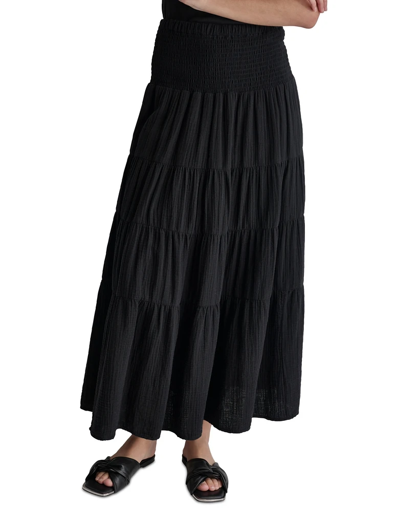 Macy's Dkny Jeans Women's Cotton Smocked-Waist Tiered Maxi Skirt