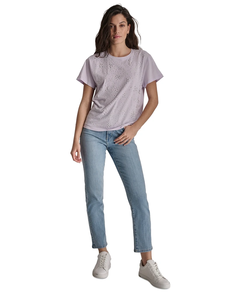 Macy's Dkny Jeans Women's Scattered-Dome-Studs Boxy T-Shirt