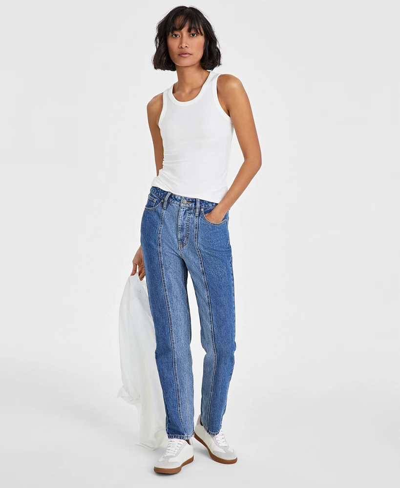 Macy's On 34th Women's Two-Tone Straight-Leg Jeans, Created for Macy's