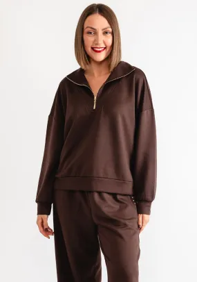 Malissa J Half Zip One Size Sweater, Brown