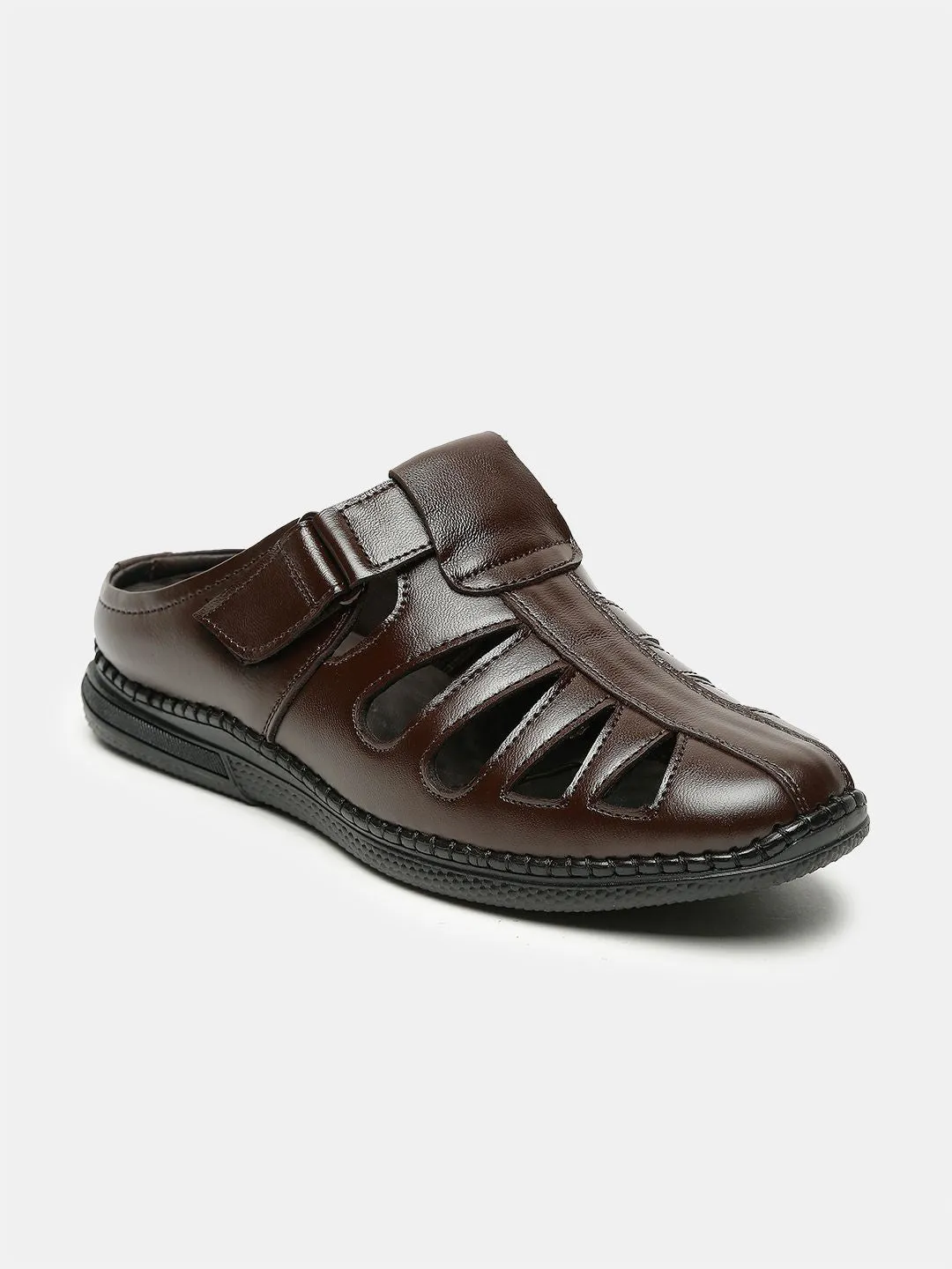 Men Brown Solid Leather Shoe- Style Sandals