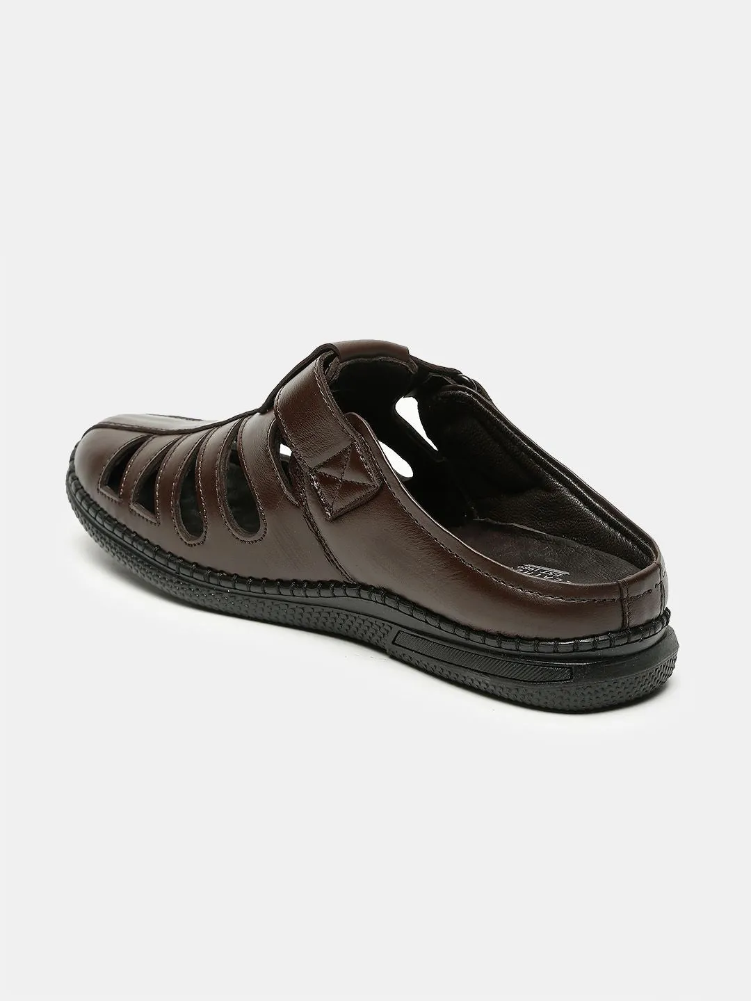 Men Brown Solid Leather Shoe- Style Sandals