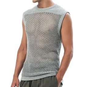 Men's Casual Mesh Fabric Patchwork Knitted Sleeveless Tank Top 86034074Y