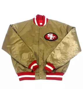 Mens San Francisco 49ers 80s Bomber Vintage Gold Satin Varsity Jacket - Limited