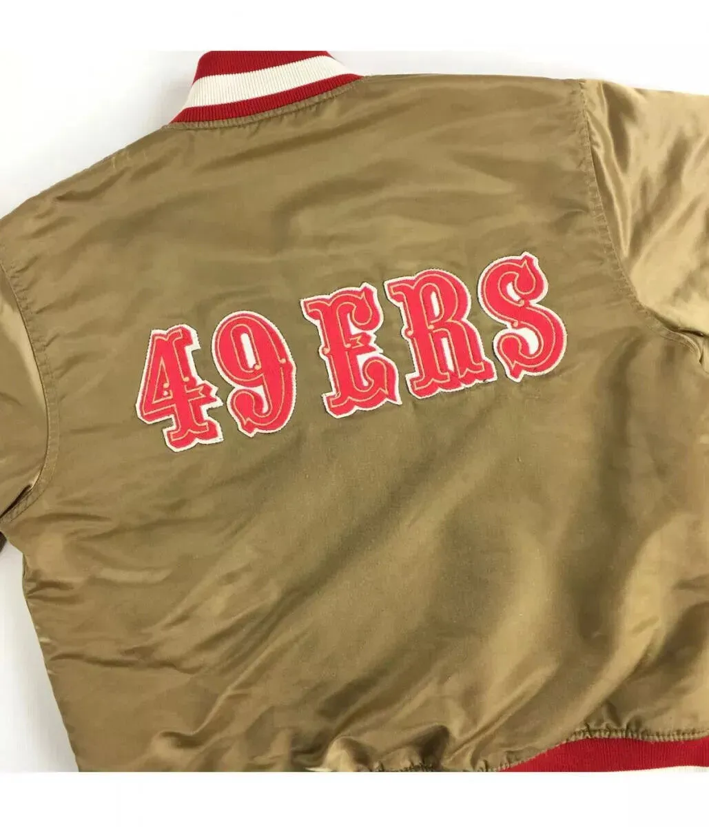 Mens San Francisco 49ers 80s Bomber Vintage Gold Satin Varsity Jacket - Limited