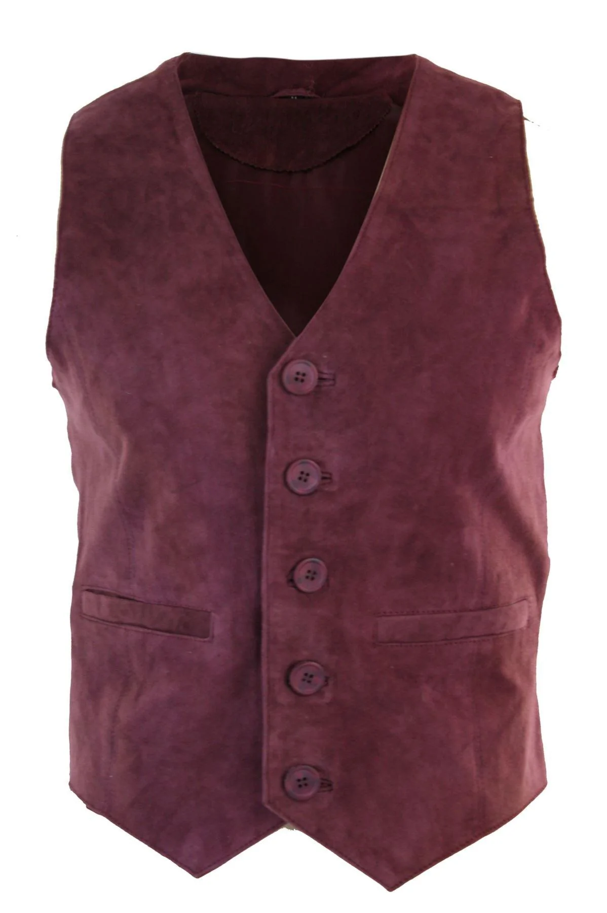 Mens Waistcoat Gilet Real Genuine Suede Leather Retro Vintage Western Vest Burgundy