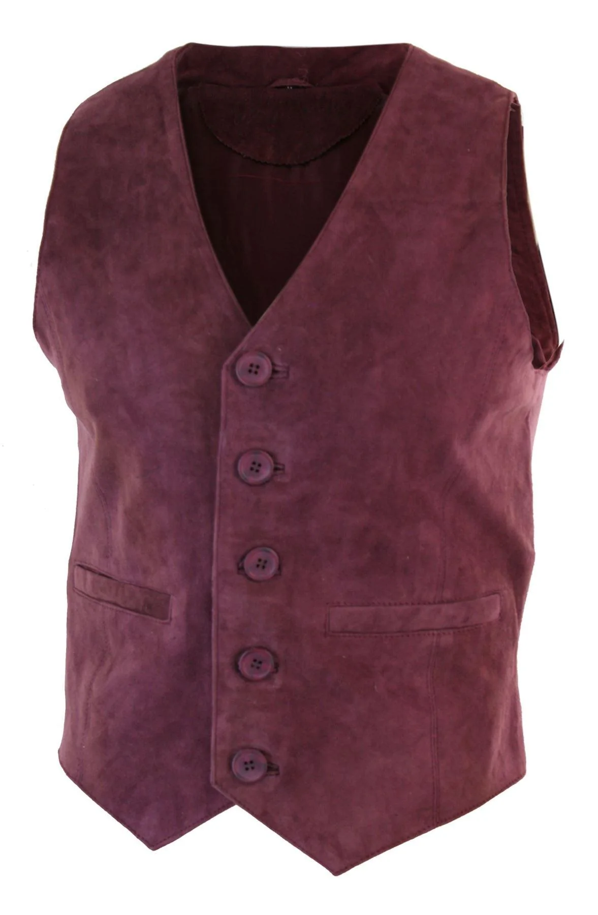 Mens Waistcoat Gilet Real Genuine Suede Leather Retro Vintage Western Vest Burgundy