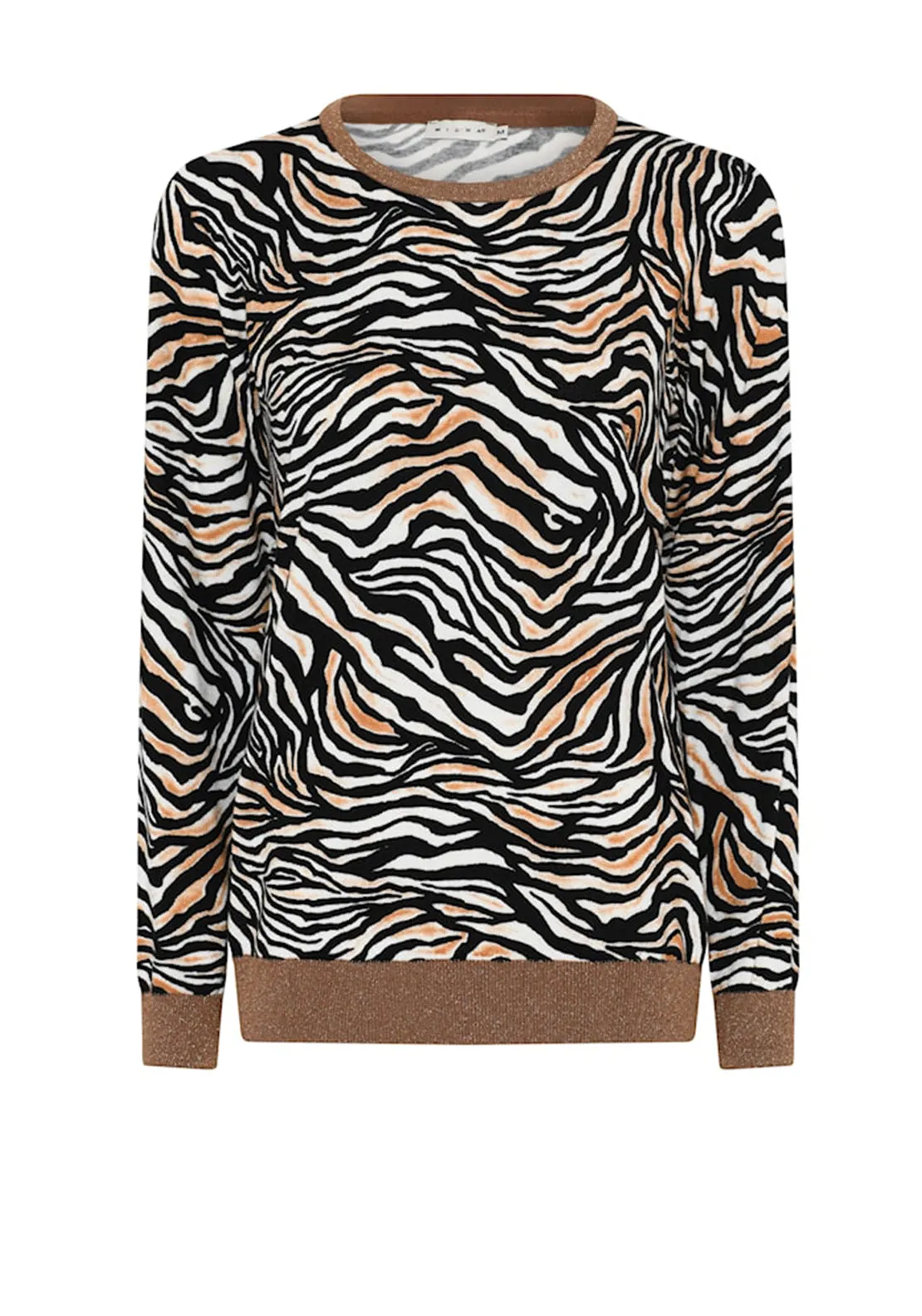 Micha Glitter Trim Zebra Print Sweater, Camel and Cognac