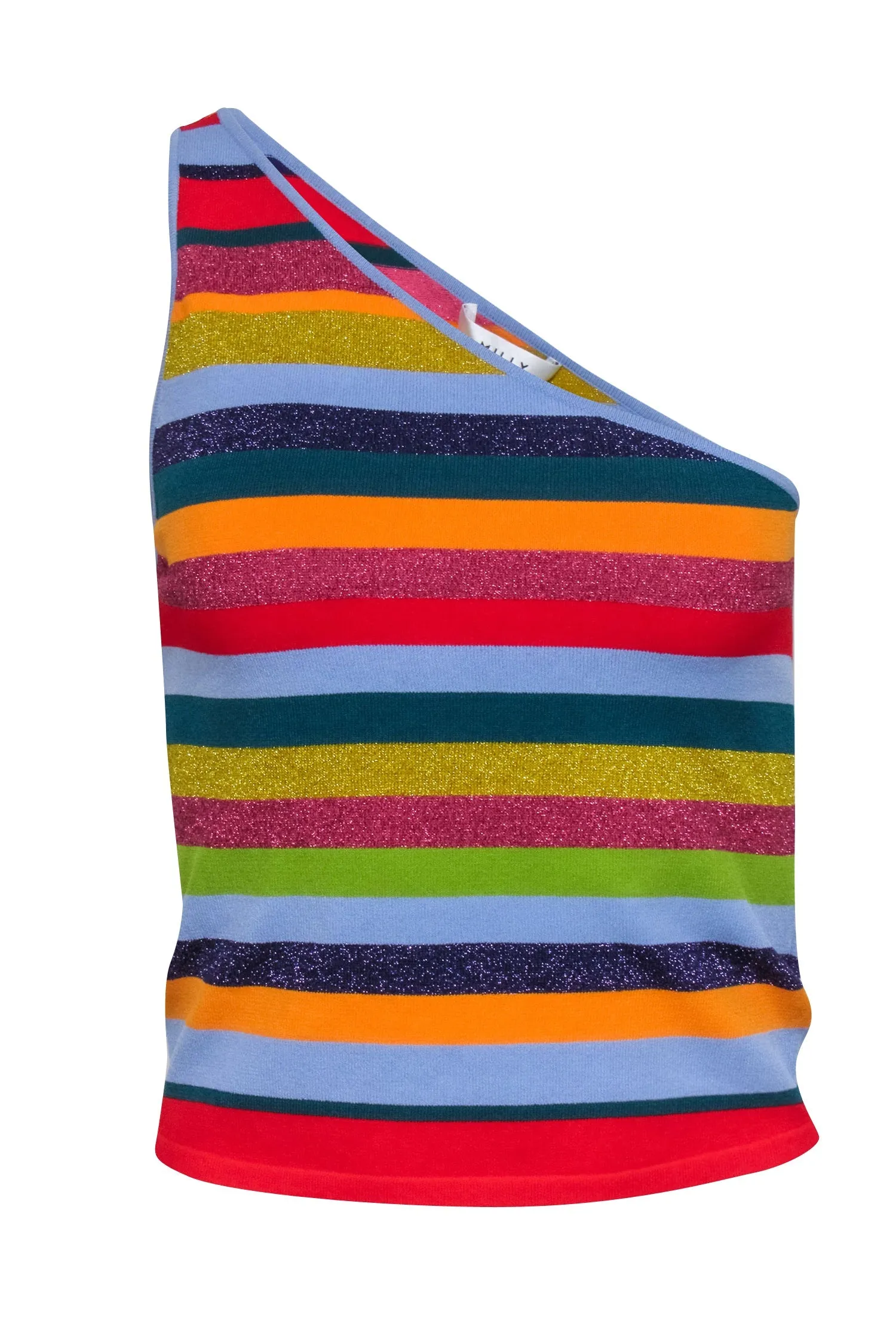 Milly - Blue, Red, & Multi Color Rainbow Sleeveless One Shoulder Top Sz L