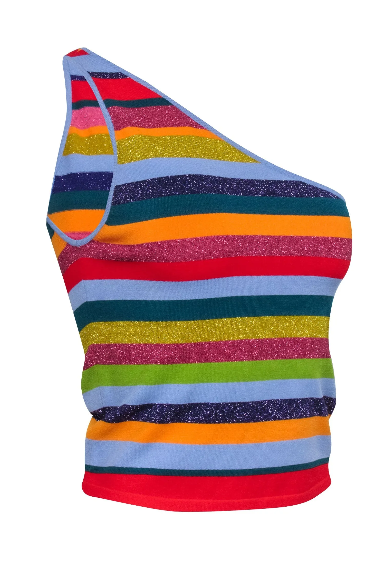 Milly - Blue, Red, & Multi Color Rainbow Sleeveless One Shoulder Top Sz L