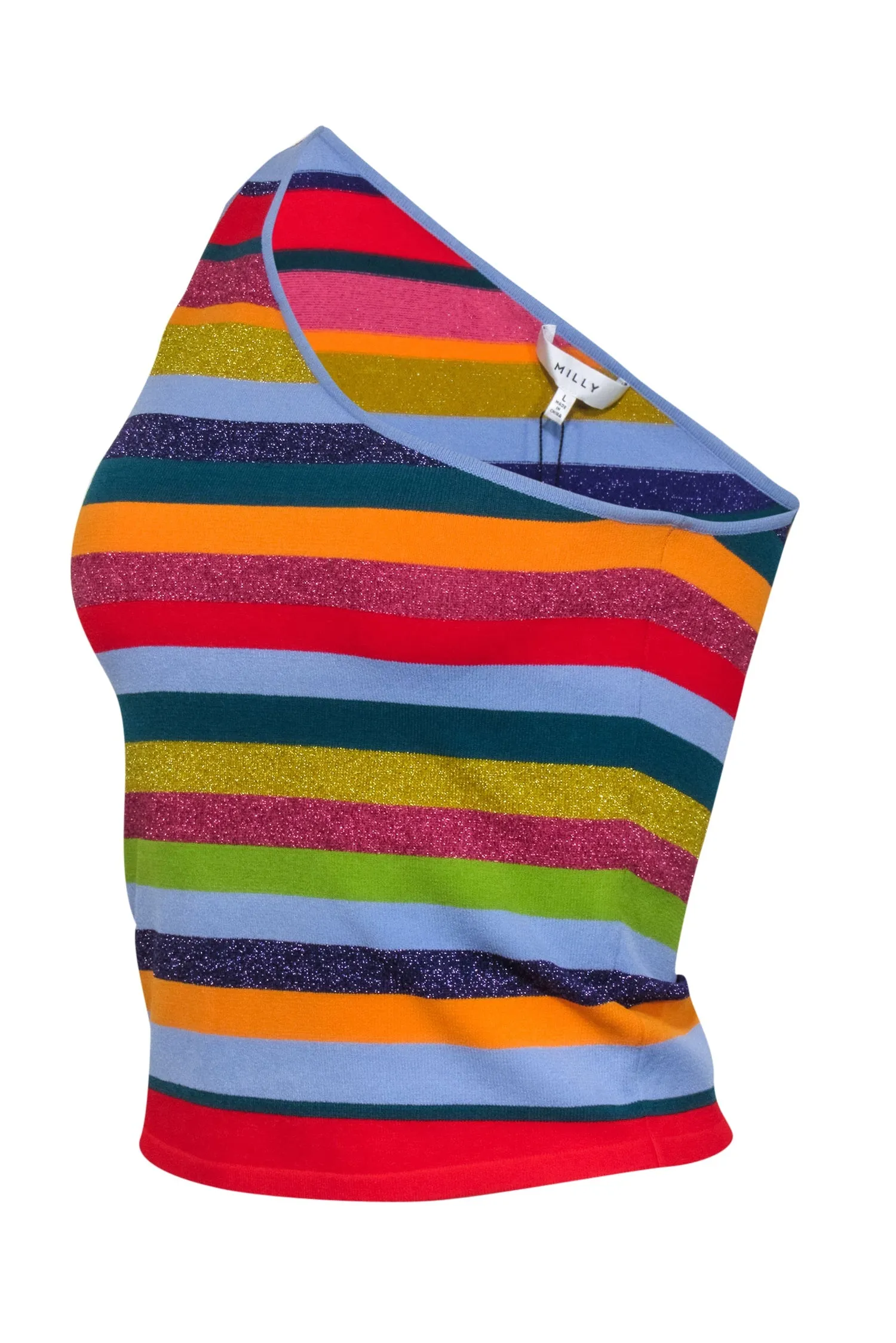 Milly - Blue, Red, & Multi Color Rainbow Sleeveless One Shoulder Top Sz L