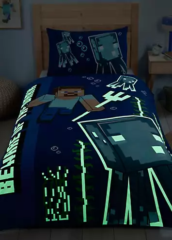 Minecraft Beware of the Dark Glow in the Dark Single Duvet Cover Set | Kaleidoscope