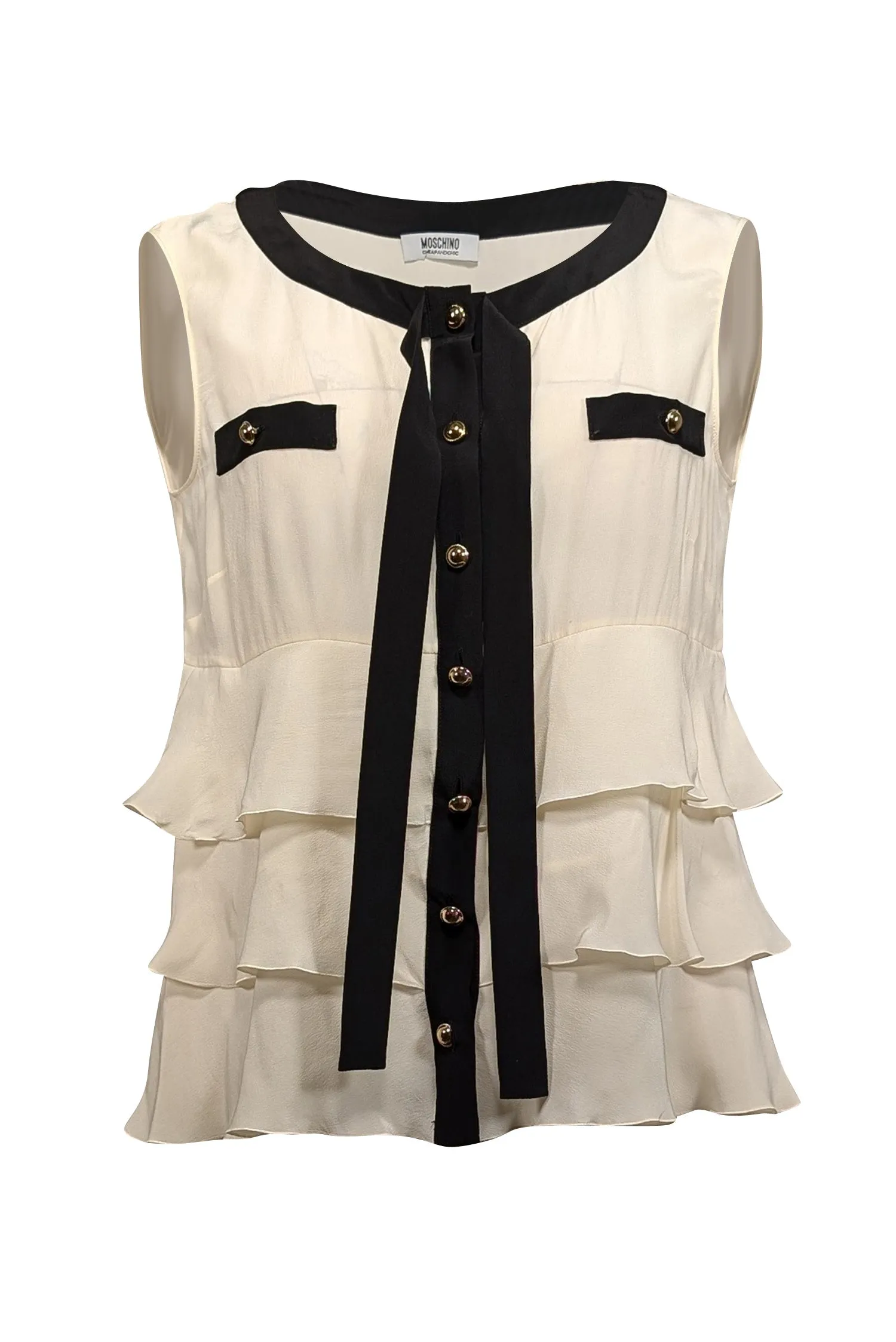 Moschino Cheap & Chic - Ivory & Black Trim Sleeveless Top Sz M