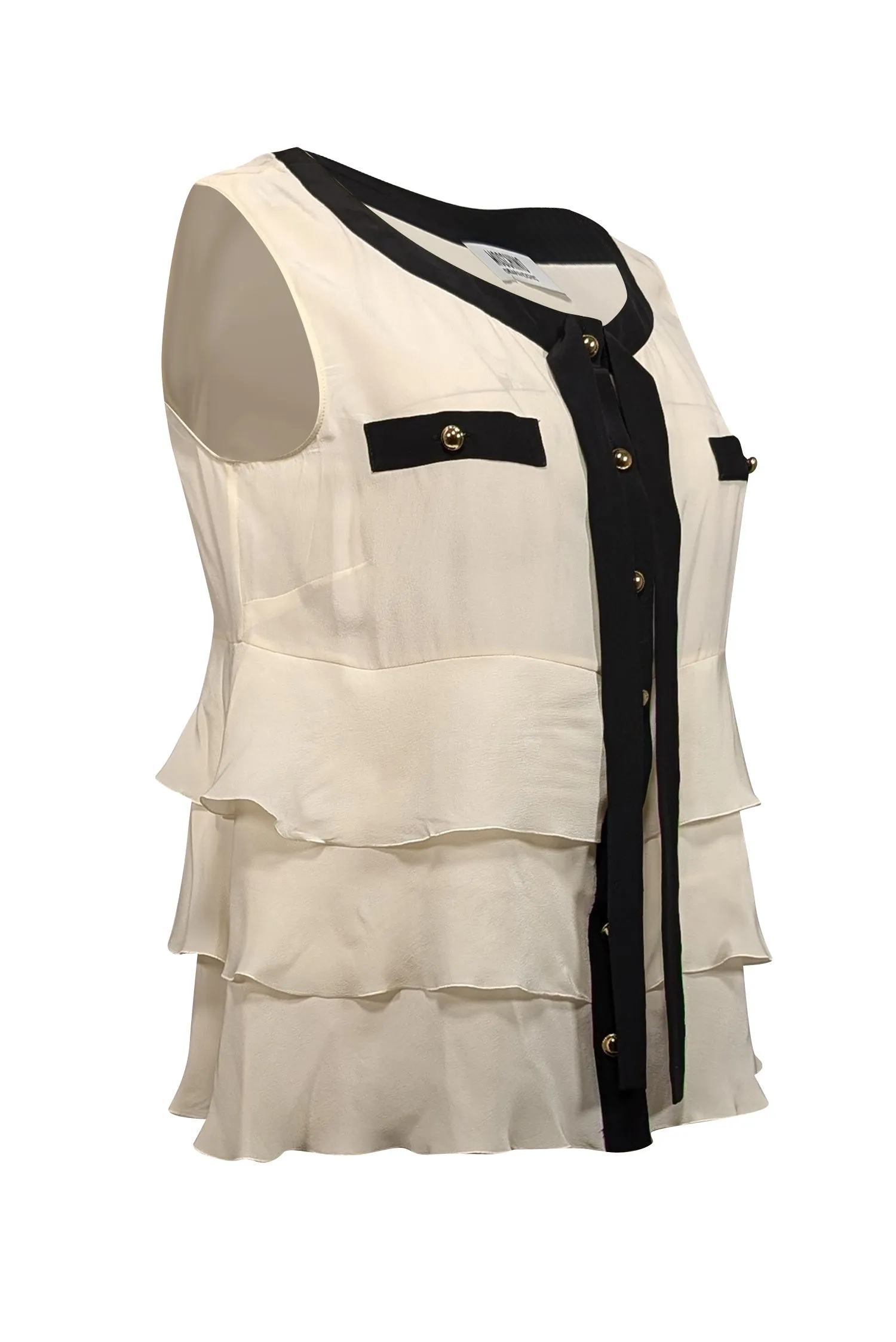 Moschino Cheap & Chic - Ivory & Black Trim Sleeveless Top Sz M