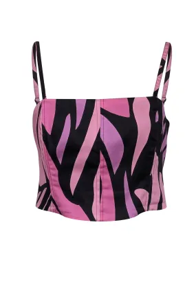 Natori - Pink & Black Print Sleeveless Crop Top Sz 12