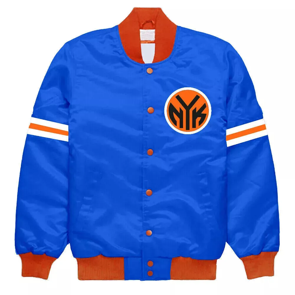 NBA New York Knicks Vintage Blue Satin College Baseball letterman Varsity Jacket