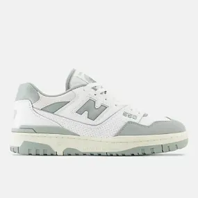 New Balance 550 White with juniper and dark juniper