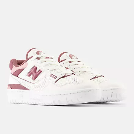 New Balance Women's 550 Sea salt with washed burgundy and pink moon