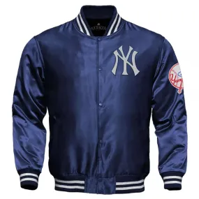 New York Yankees 90s Blue and White Satin Bomber Varsity Jacket