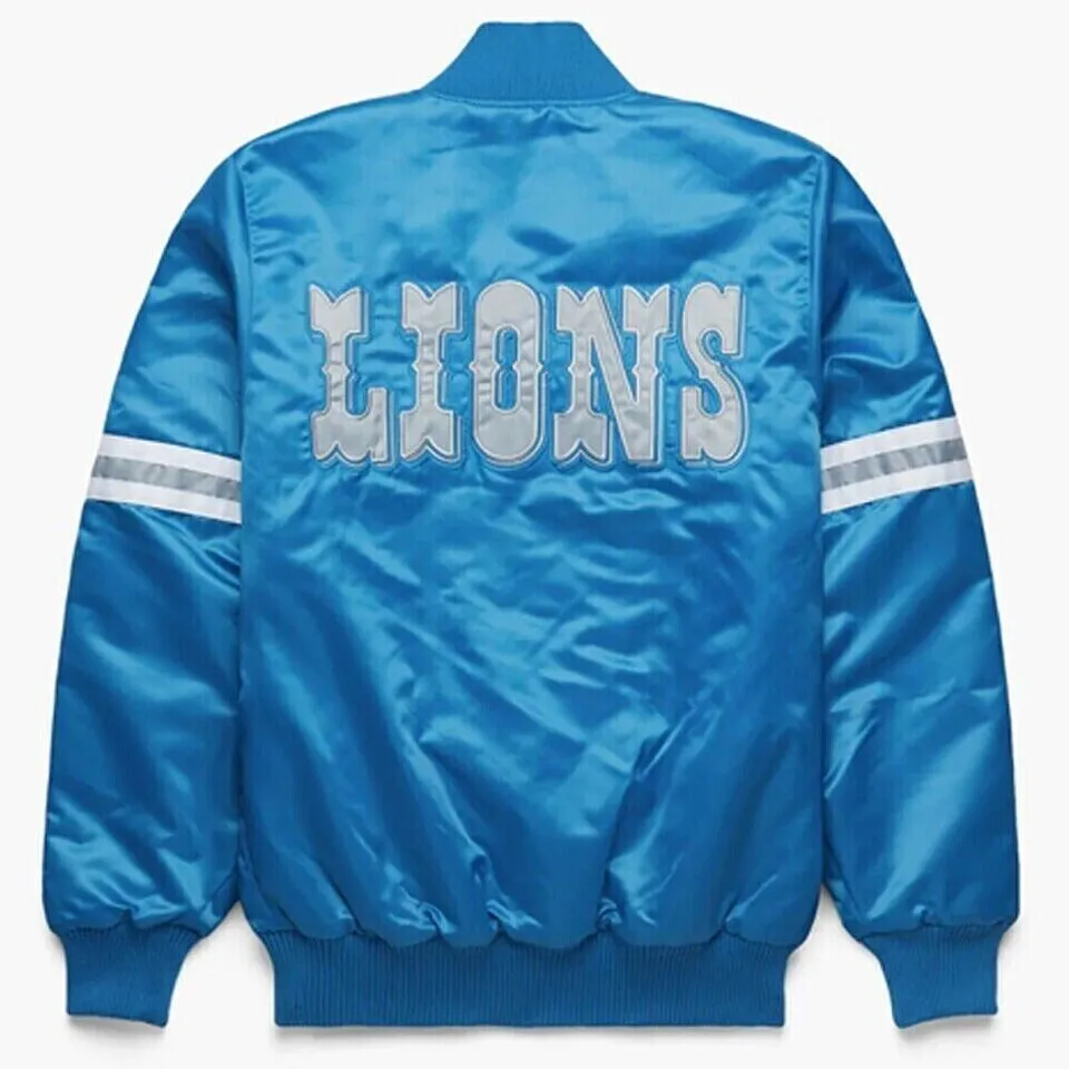 NFL Detroit Lions Vintage 80s Sky Blue Satin Letterman Baseball Varsity Jacket